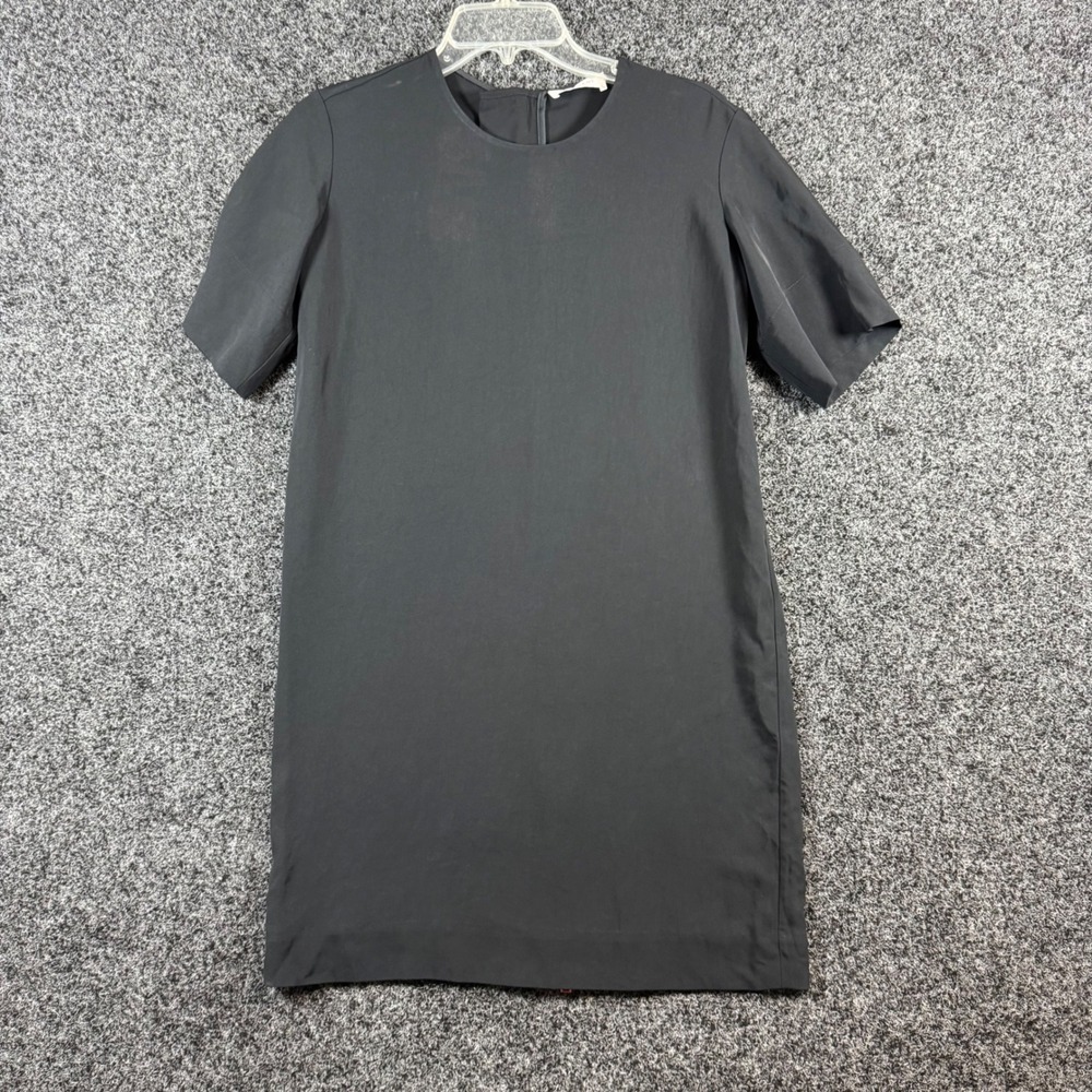 Everlane Black Triacetate Short Sleeve Back Zip Shift Dress Size‎ 2